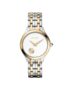 Two-tone Balmain wristwatch with gold bezel and silver-gold bracelet, white dial, and decorative circle at 6 o'clock area.